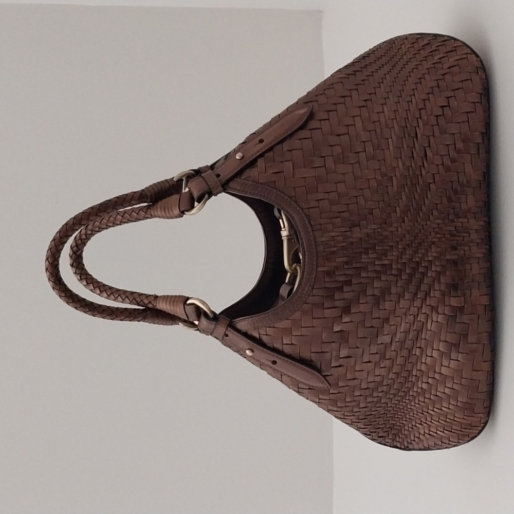 Cole Haan Genevieve Weave Brown Triangle Tote Bag Purse